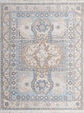 Traditional Oushak Medallion Hand-Knotted Rug in Soft Blue & Beige