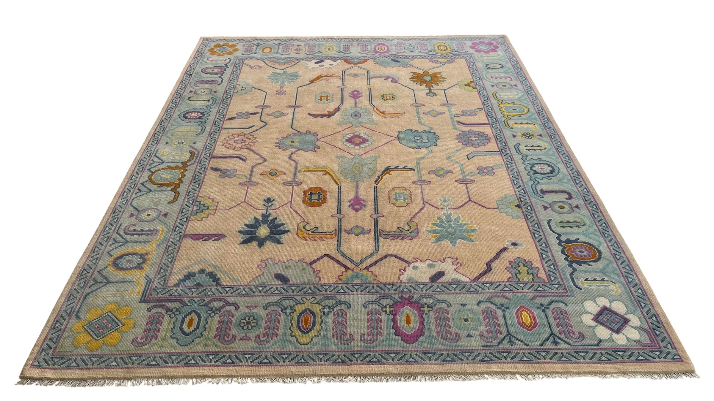 Agra Traditional Oushak Hand Knotted Wool Rug Beige