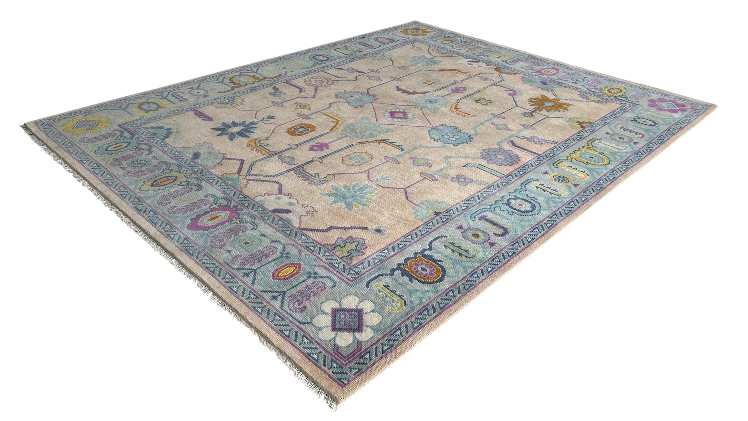 Agra Traditional Oushak Hand Knotted Wool Rug Beige