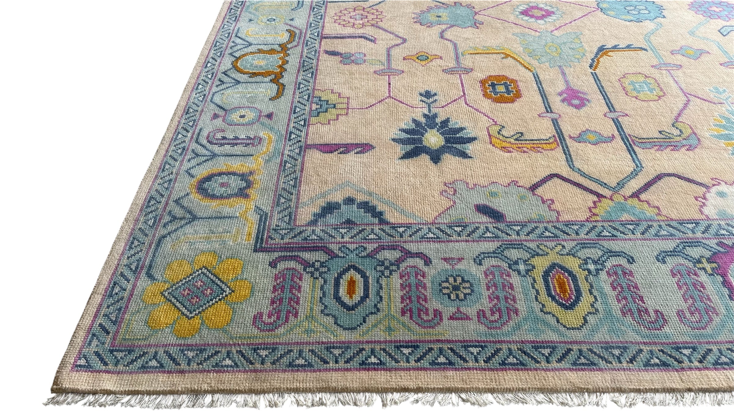 Agra Traditional Oushak Hand Knotted Wool Rug Beige