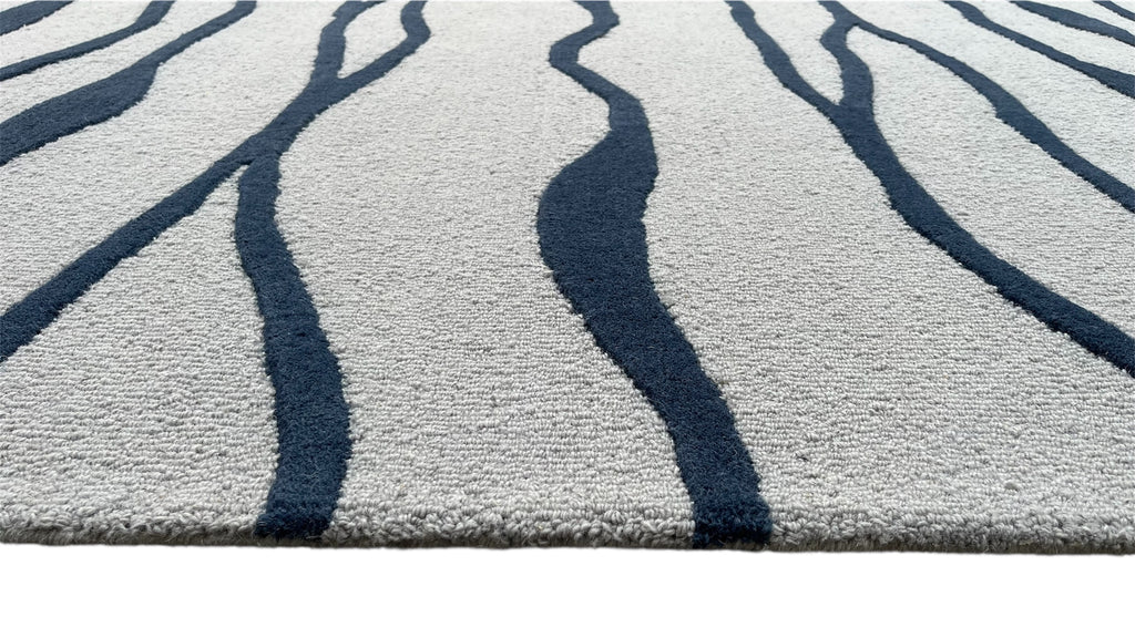 Allover Wave Pattern Wool Rug Grey