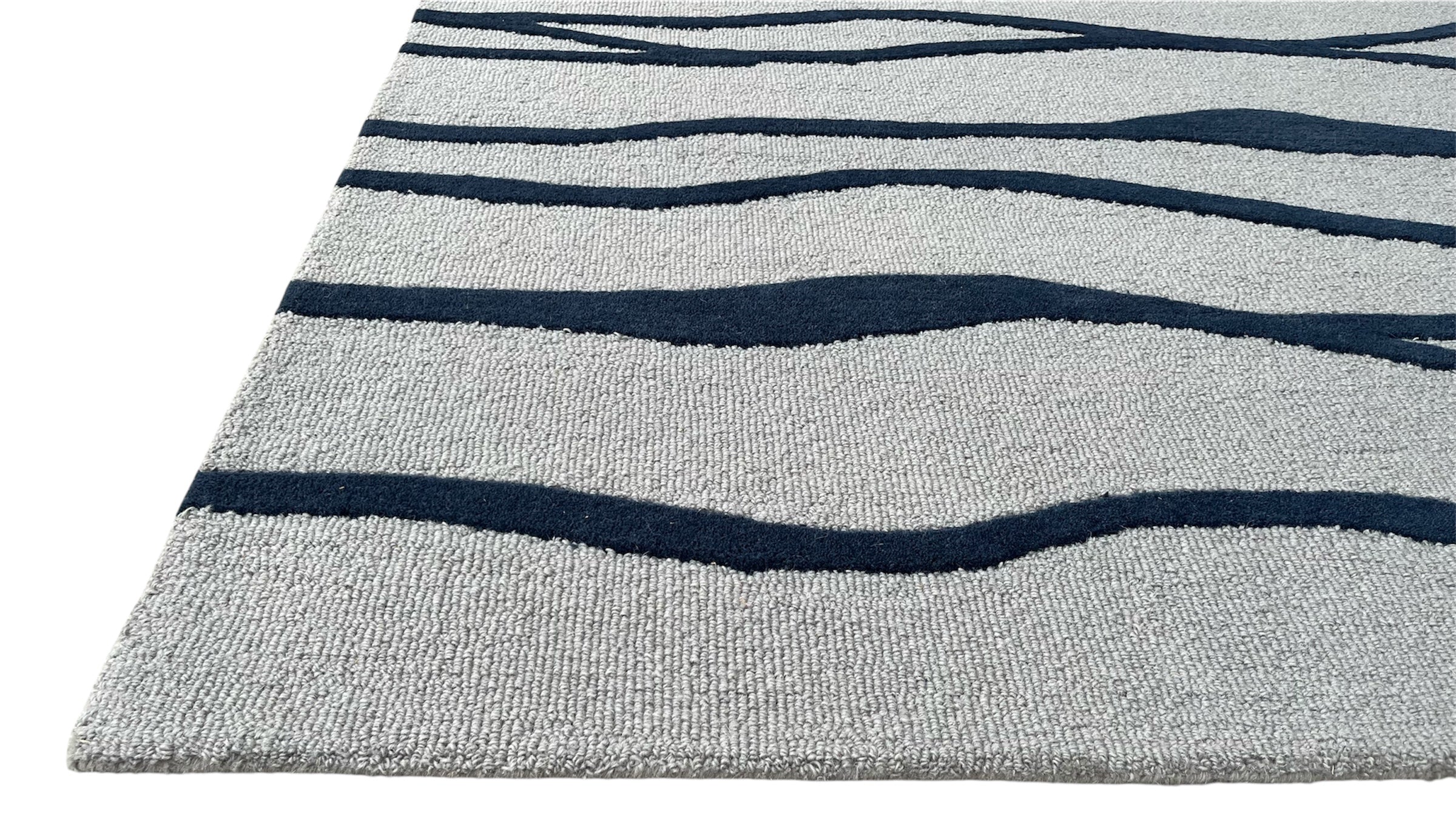 Allover Wave Pattern Wool Rug Grey