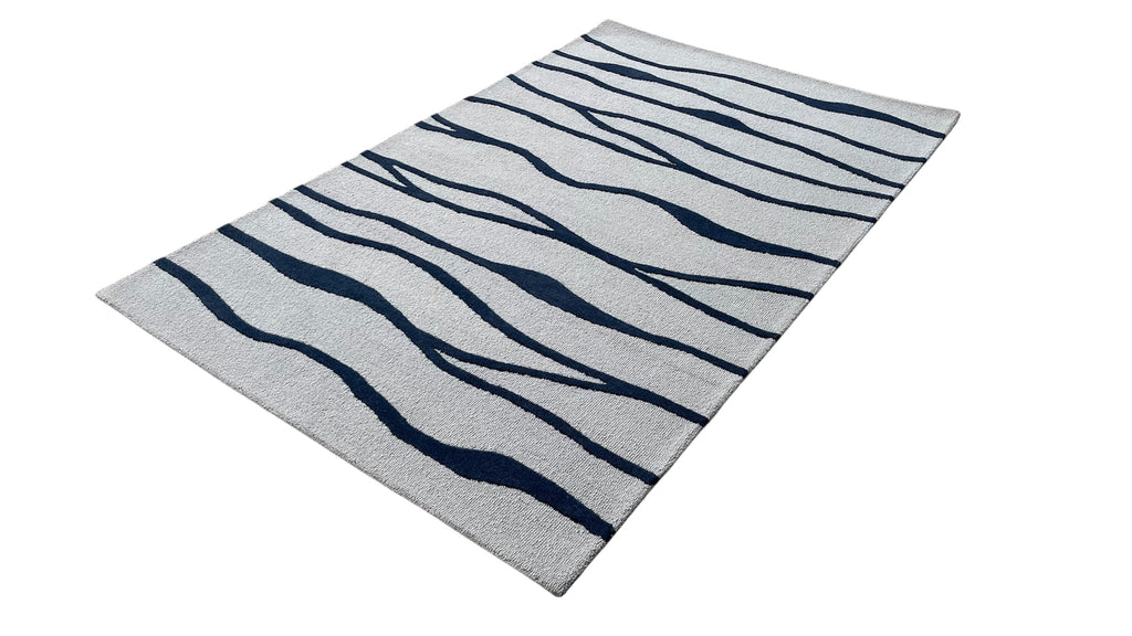 Allover Wave Pattern Wool Rug Grey
