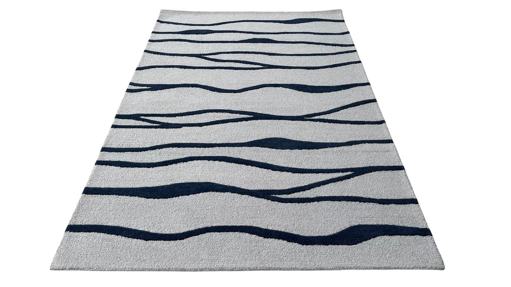 Allover Wave Pattern Wool Rug Grey
