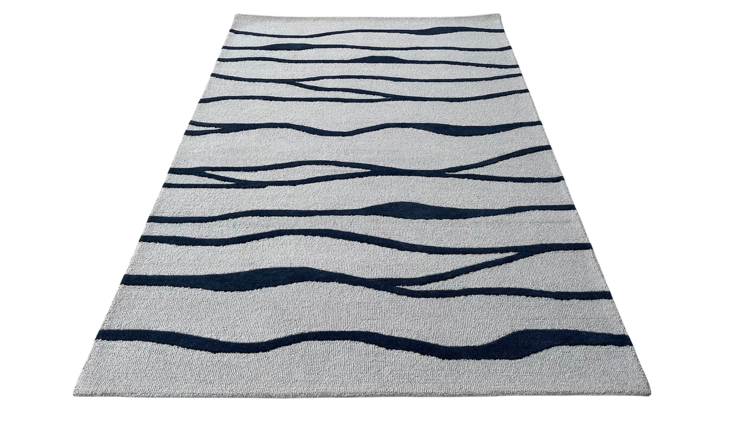 Allover Wave Pattern Wool Rug Grey