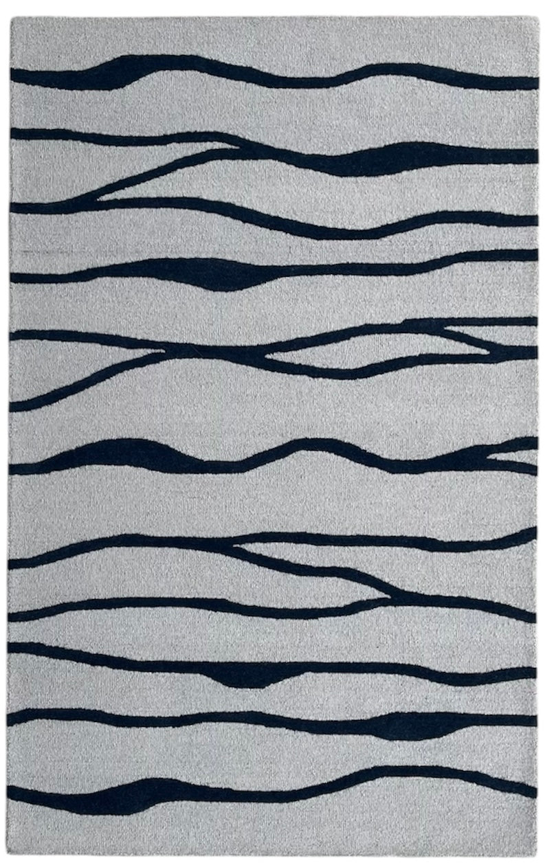 Allover Wave Pattern Wool Rug Grey