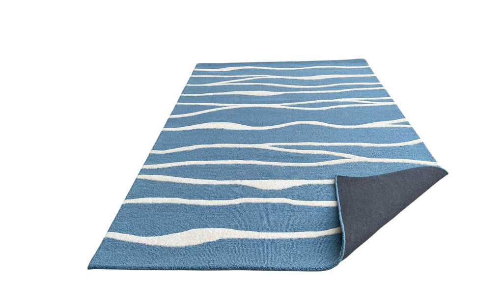 Allover Wave Pattern Wool Rug Light Blue