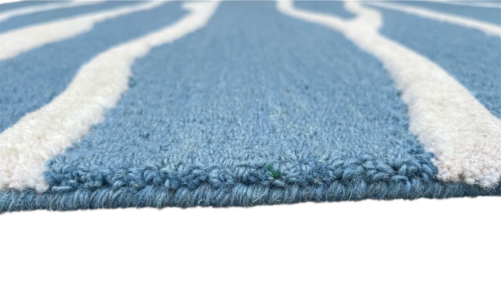Allover Wave Pattern Wool Rug Light Blue