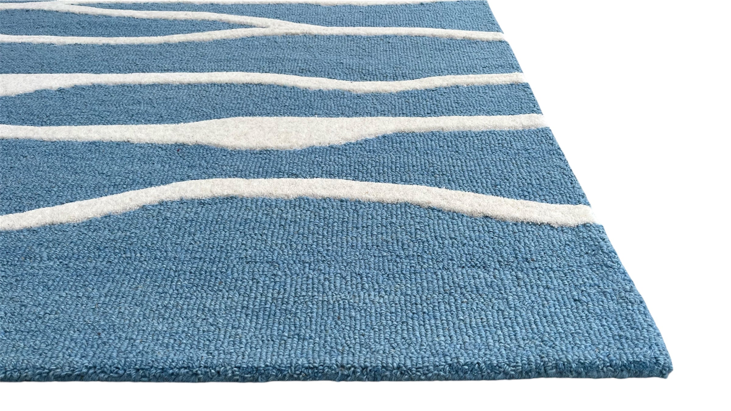 Allover Wave Pattern Wool Rug Light Blue