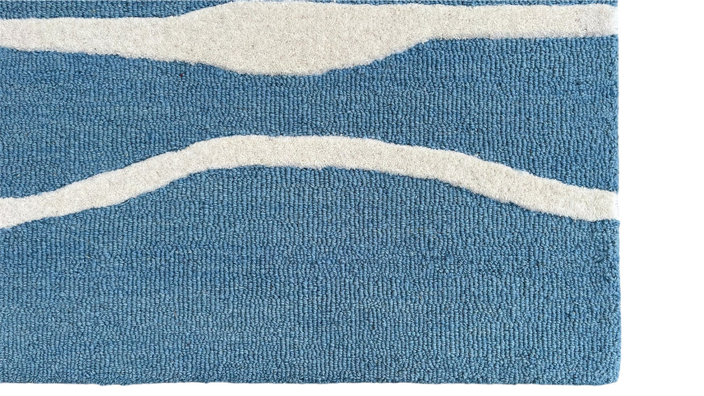 Allover Wave Pattern Wool Rug Light Blue