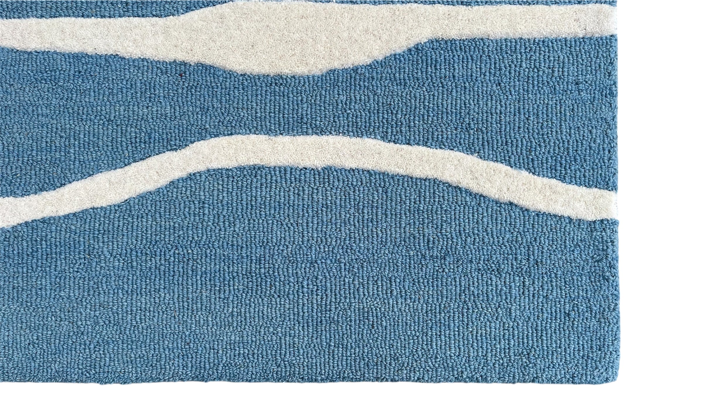 Allover Wave Pattern Wool Rug Light Blue