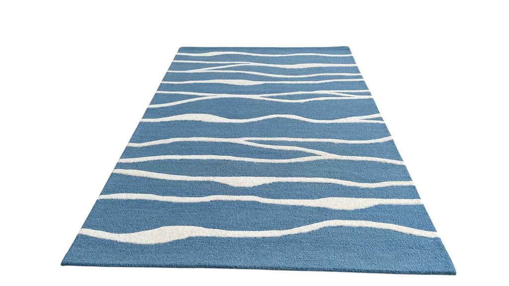 Allover Wave Pattern Wool Rug Light Blue