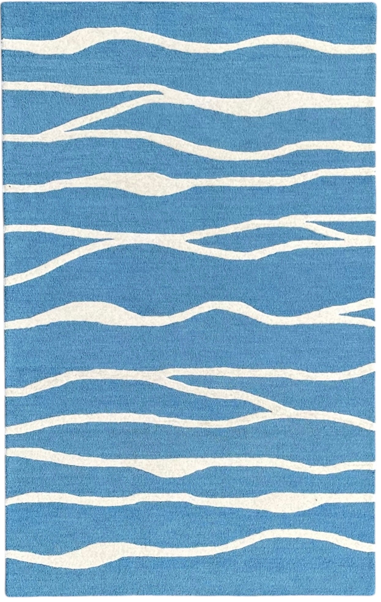 Allover Wave Pattern Wool Rug Light Blue