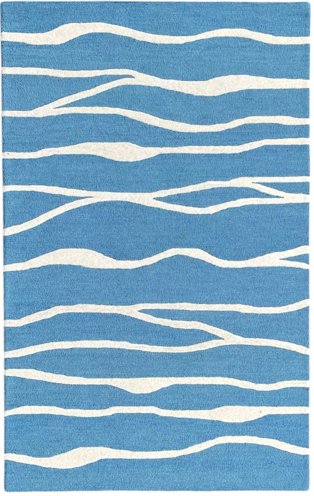 Allover Wave Pattern Wool Rug Light Blue