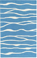 Allover Wave Pattern Wool Rug Light Blue