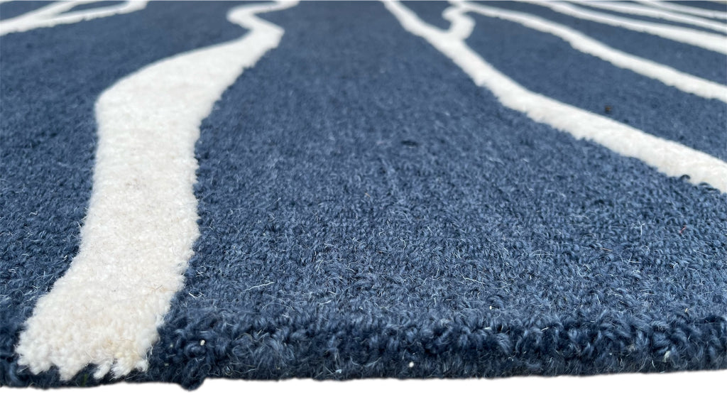 Allover Wave Pattern Wool Rug Navy Blue