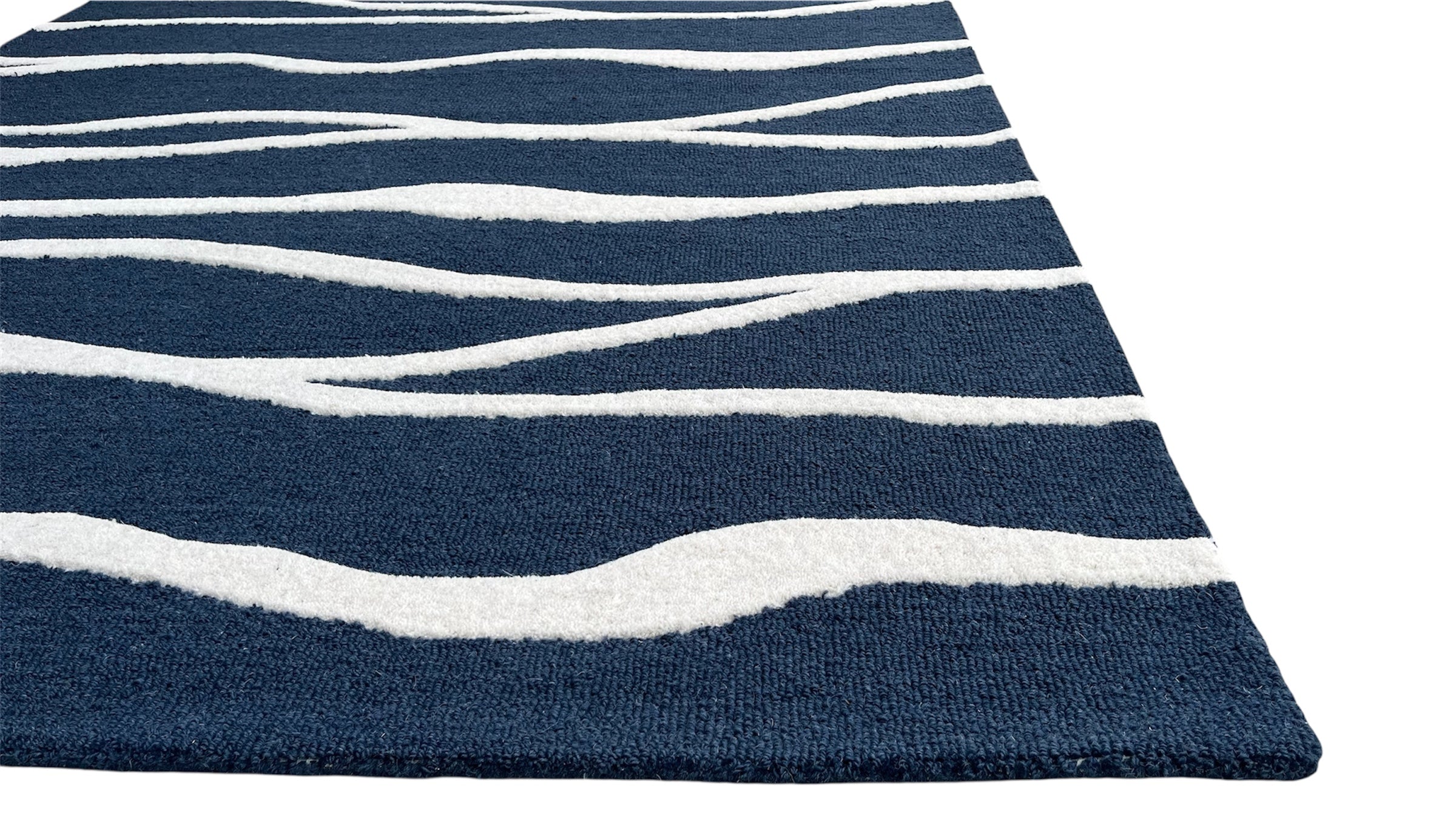 Allover Wave Pattern Wool Rug Navy Blue