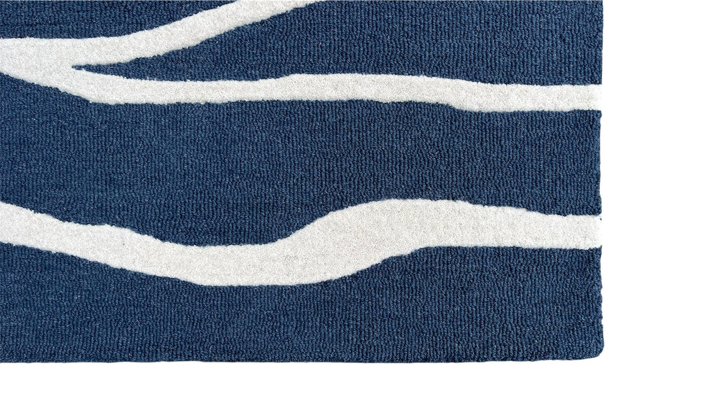 Allover Wave Pattern Wool Rug Navy Blue