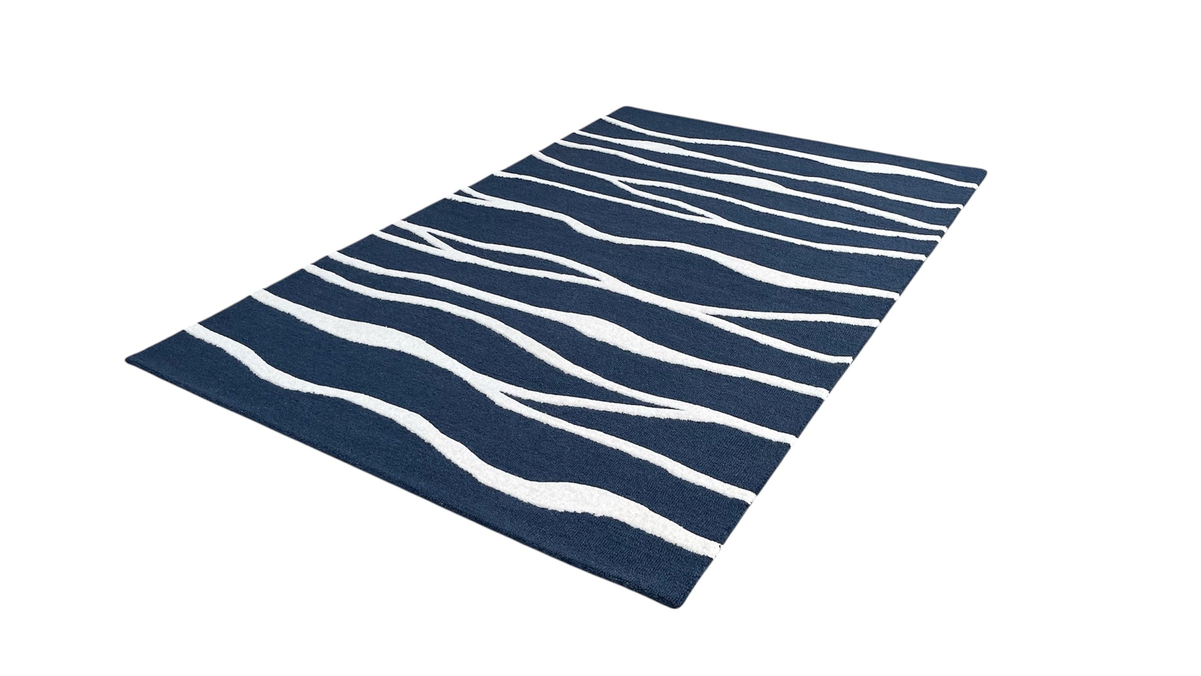 Allover Wave Pattern Wool Rug Navy Blue