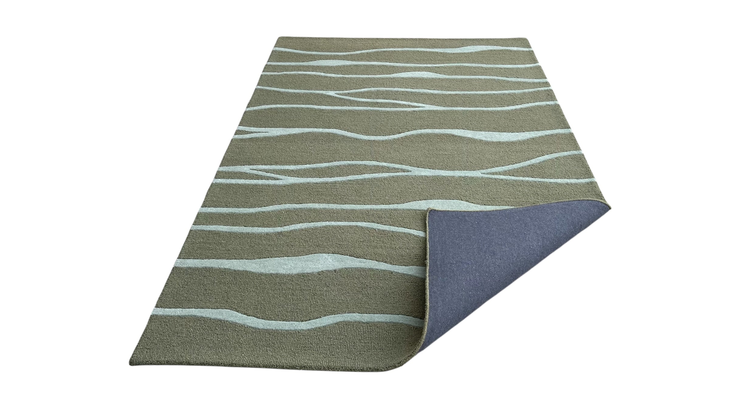 Allover Wave Pattern Wool Rug Oakmoss Green