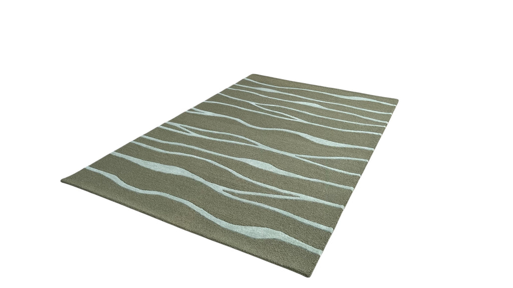 Allover Wave Pattern Wool Rug Oakmoss Green