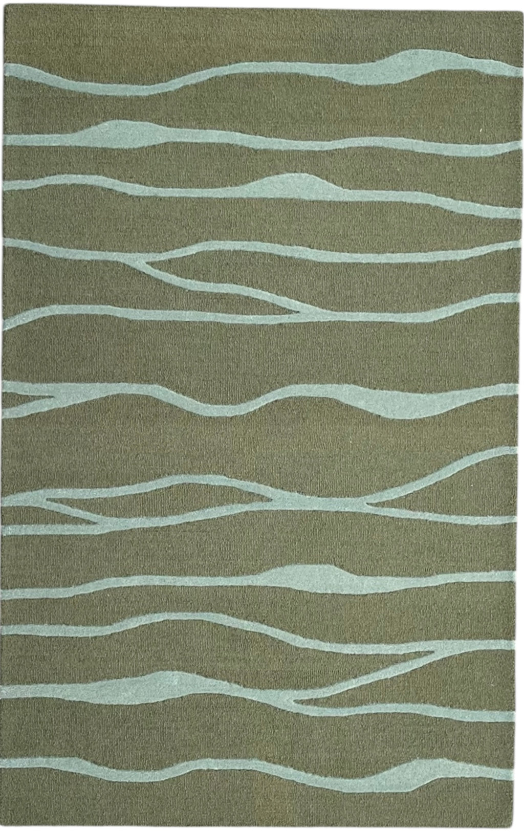 Allover Wave Pattern Wool Rug Oakmoss Green