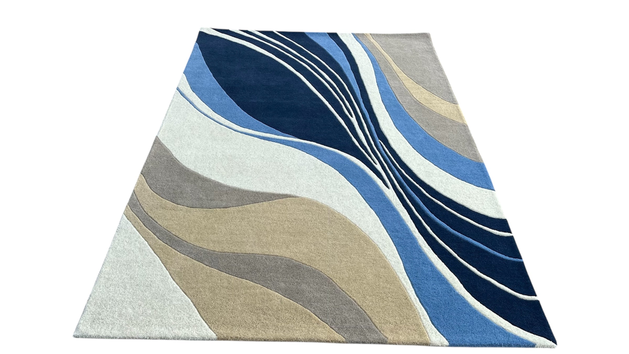 Aurora Abstract Swirl Hand Tufted Wool Rug Blue