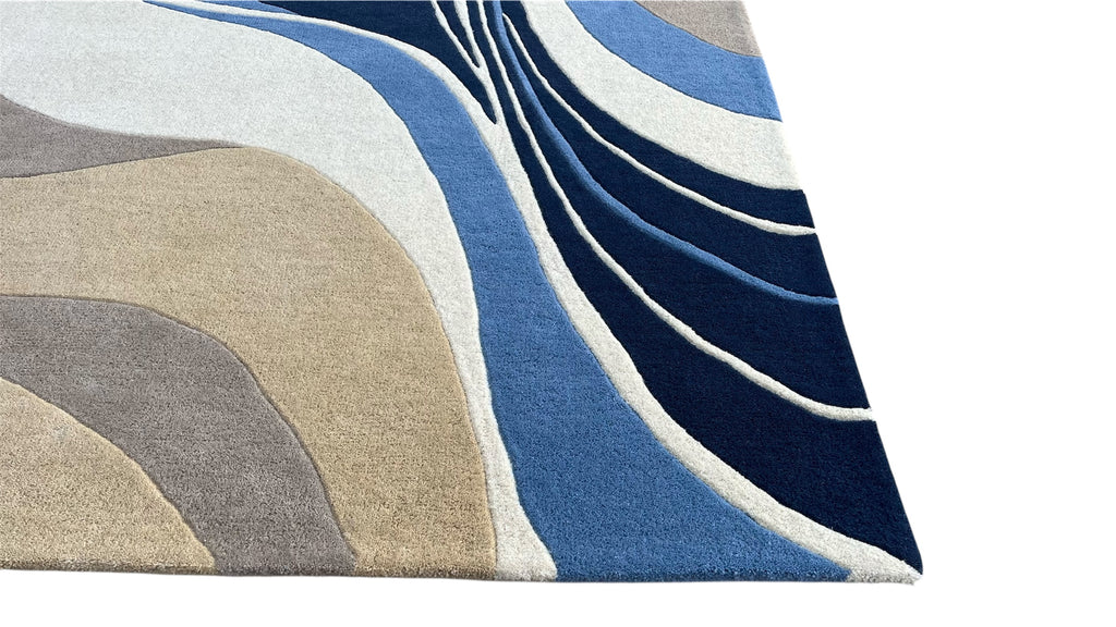 Aurora Abstract Swirl Hand Tufted Wool Rug Blue