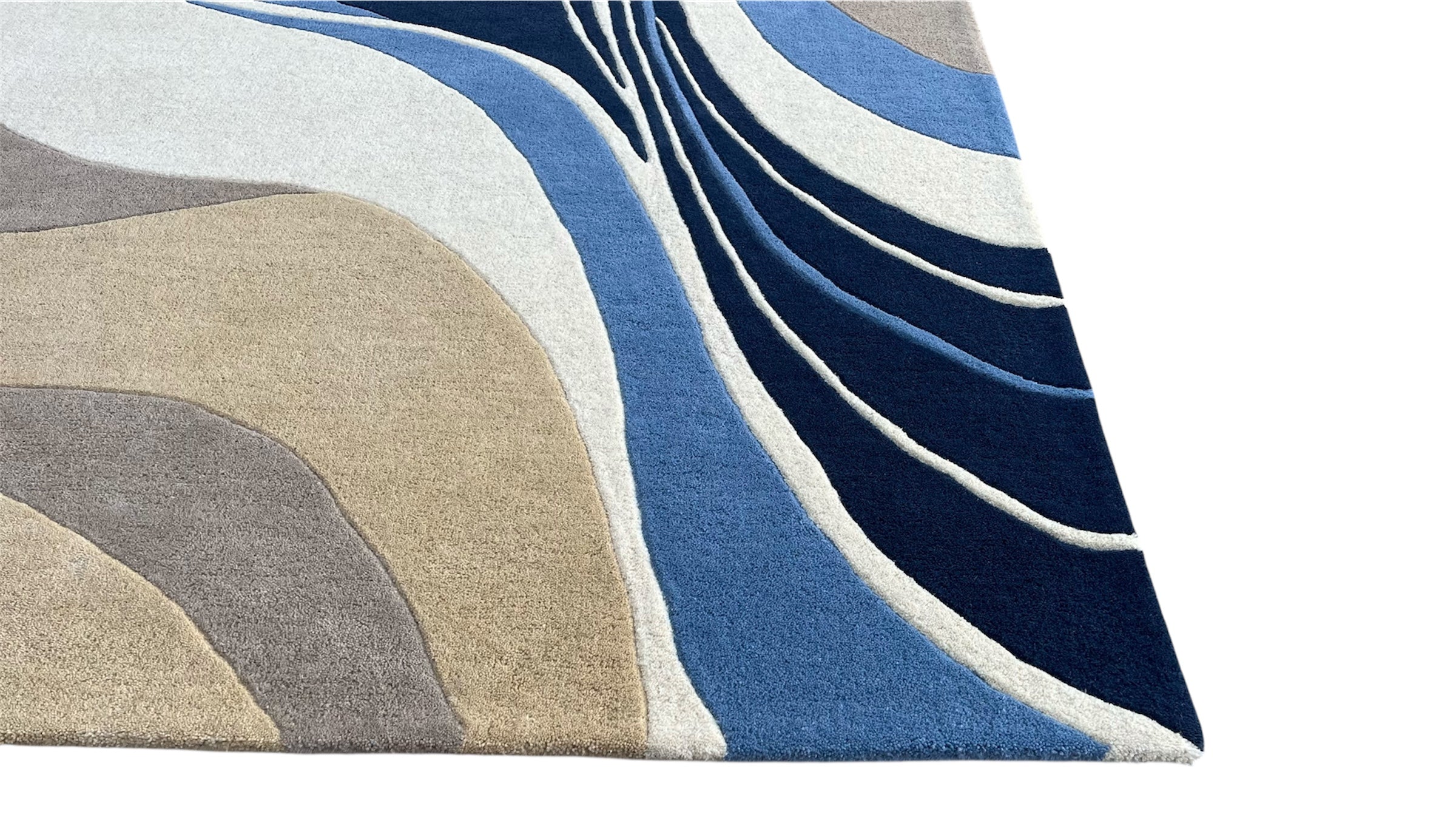 Aurora Abstract Swirl Hand Tufted Wool Rug Blue