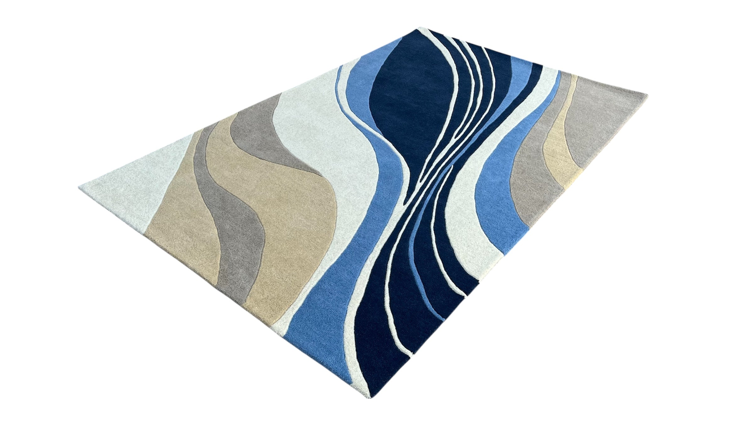Aurora Abstract Swirl Hand Tufted Wool Rug Blue
