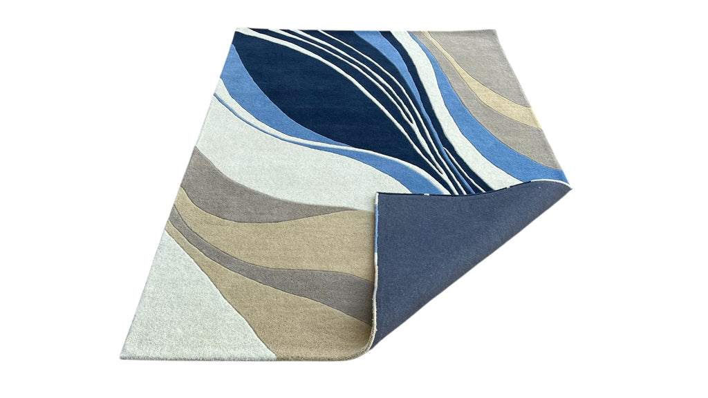 Aurora Abstract Swirl Hand Tufted Wool Rug Blue