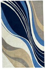 Aurora Abstract Swirl Hand Tufted Wool Rug Blue