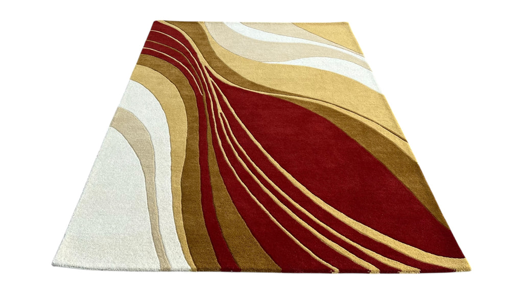 Aurora Abstract Swirl Hand Tufted Wool Rug Red
