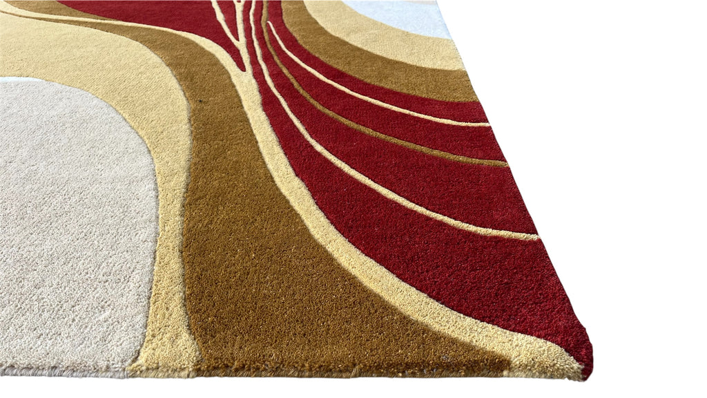 Aurora Abstract Swirl Hand Tufted Wool Rug Red
