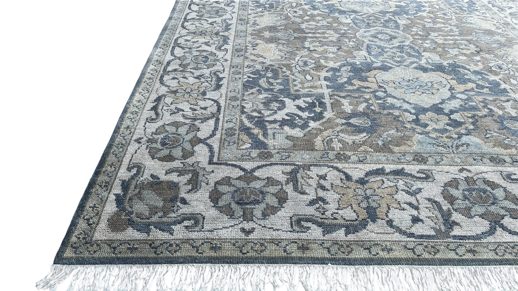 Beena Hand Knotted Wool Rug Dark Teal Grey