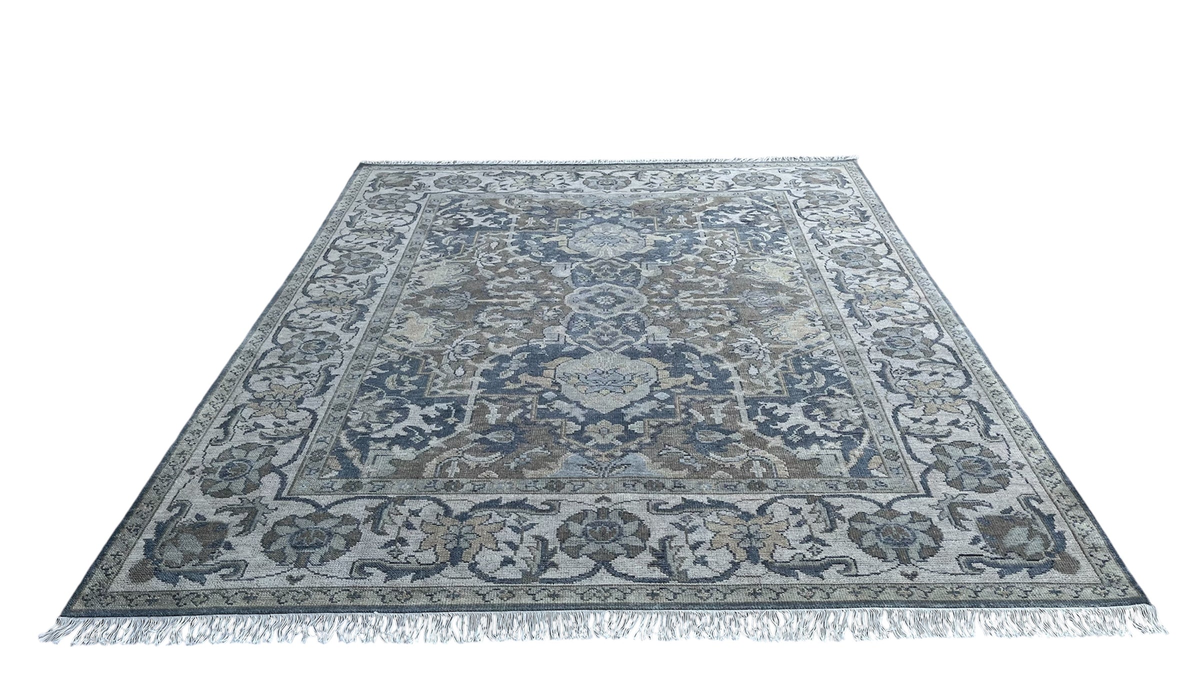 Beena Hand Knotted Wool Rug Dark Teal Grey