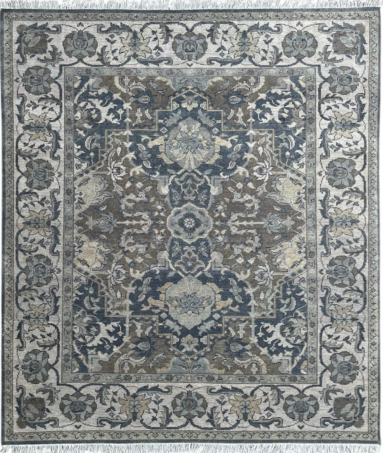 Beena Hand Knotted Wool Rug Dark Teal Grey