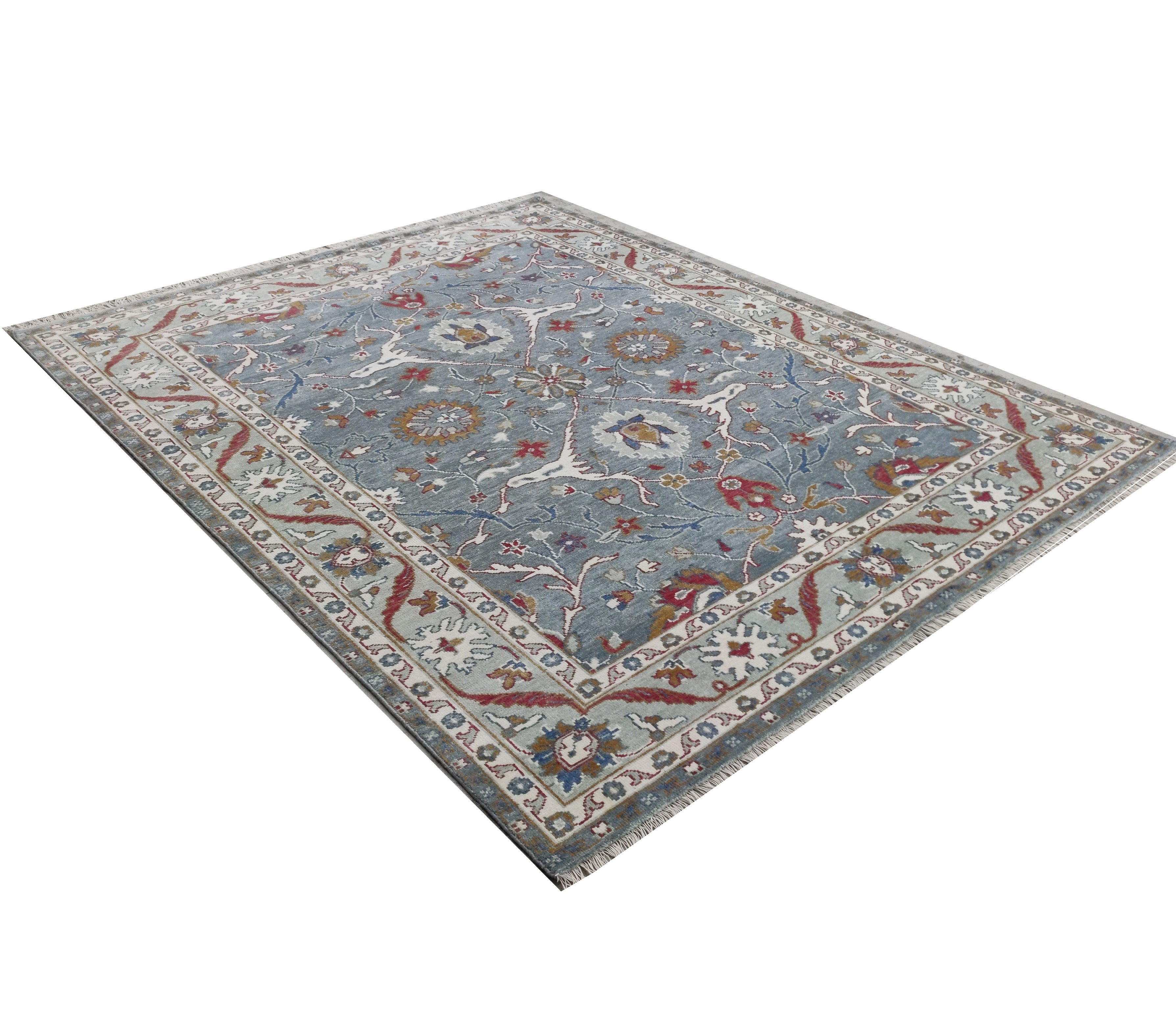 Blossom Hand Knotted Area Rug Slate Blue