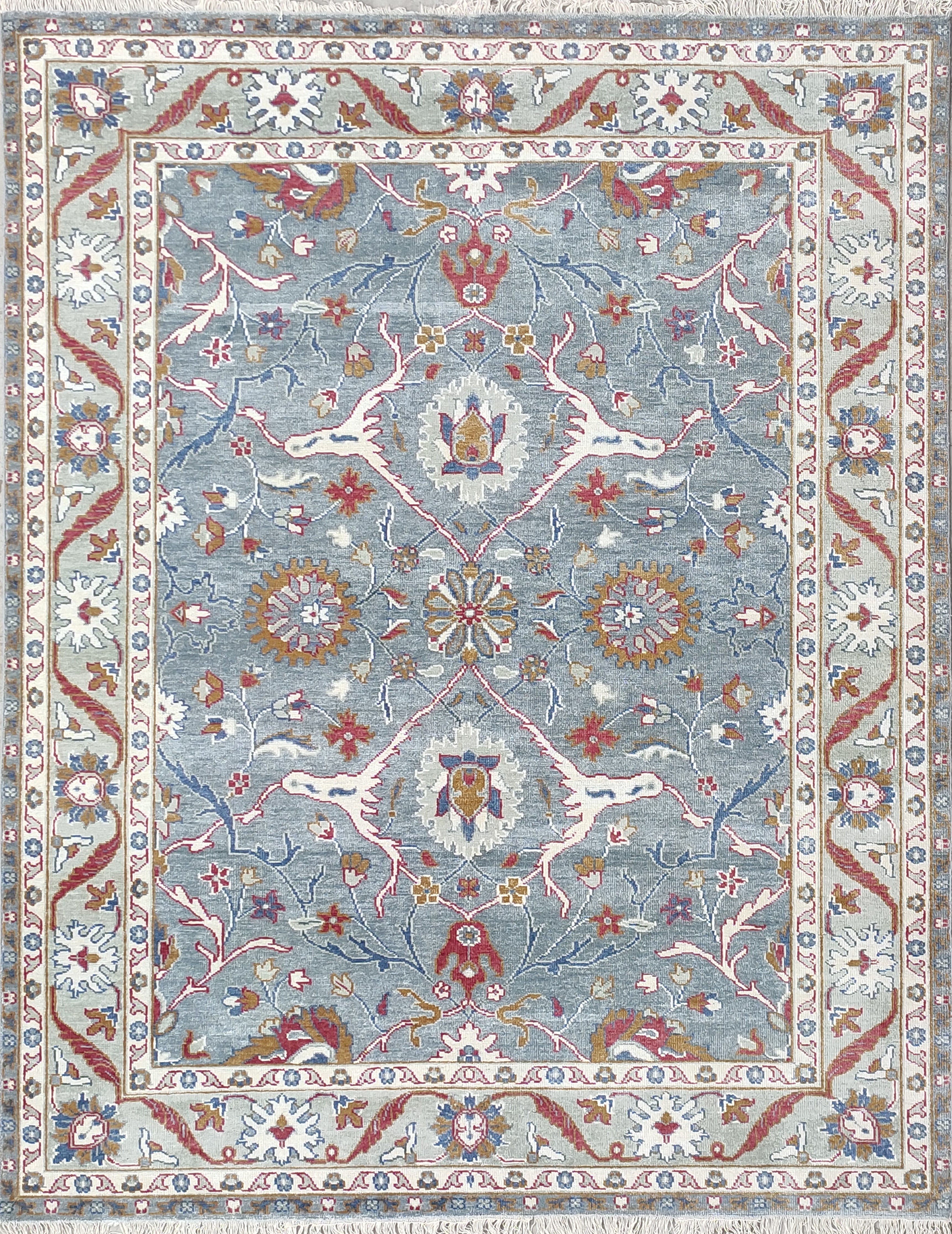 Blossom Hand Knotted Area Rug Slate Blue