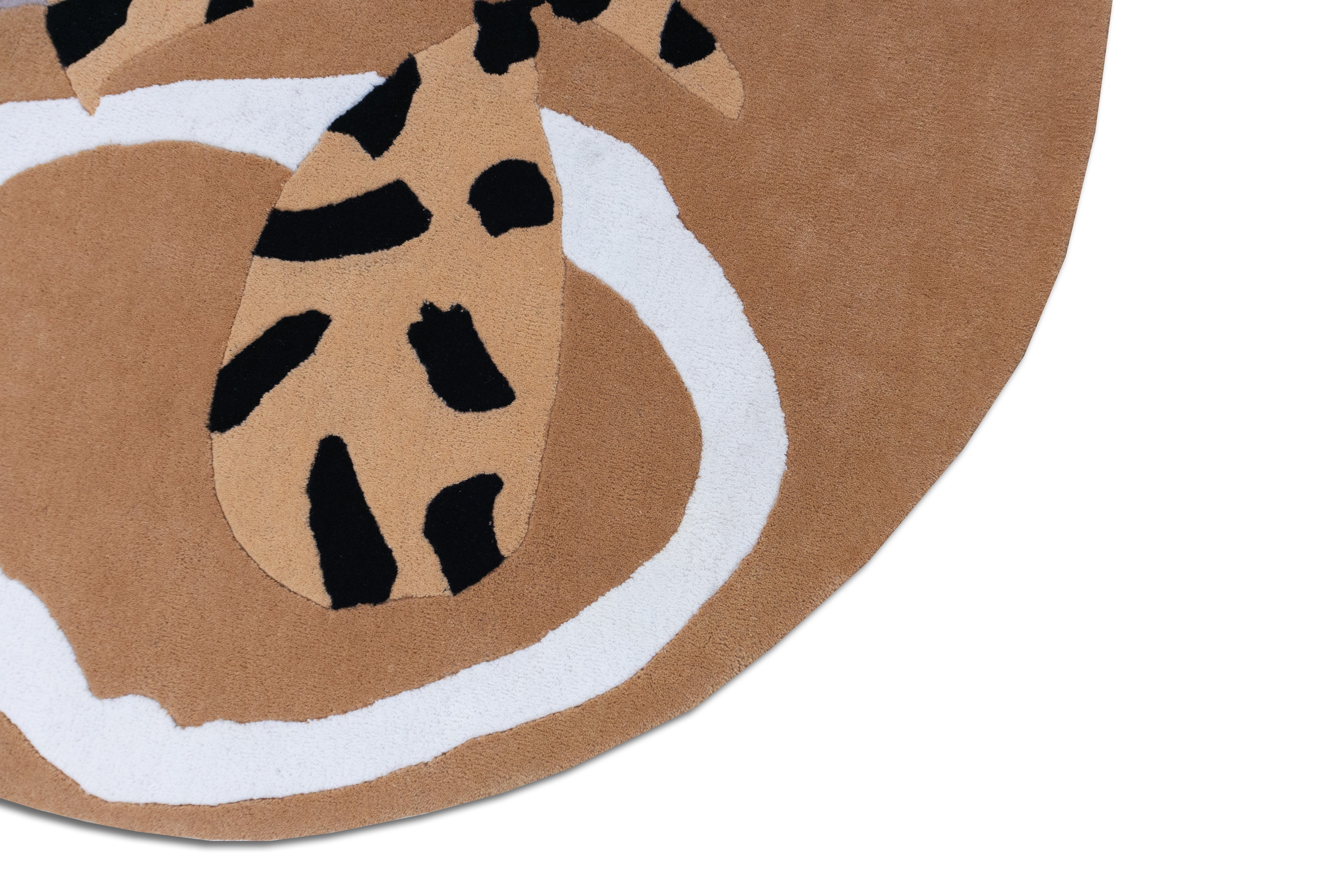 Boho Cheetah Round Abstract Hand Tufted Wool Rug Peach