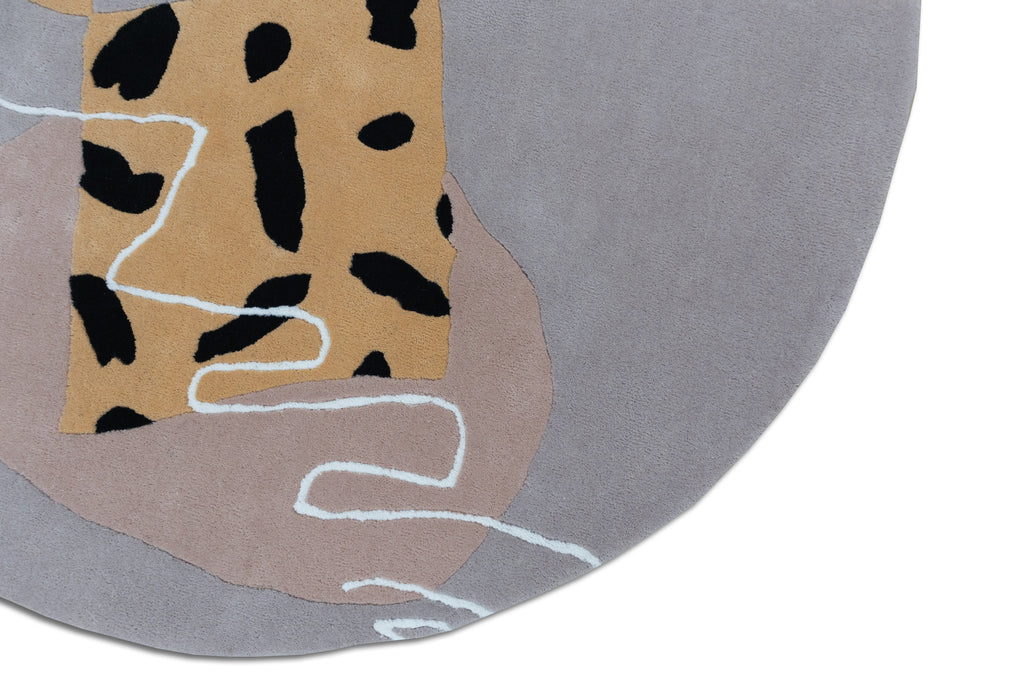 Boho Cheetah Round Abstract Hand Tufted Wool Rug Peach