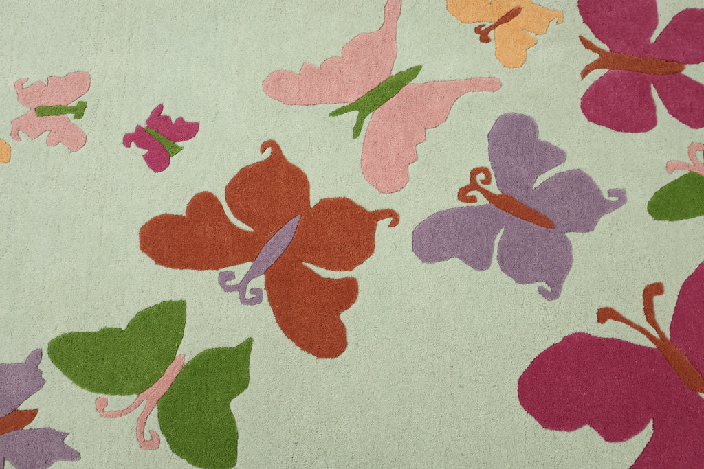 Butterflies Kids Collection Hand Tufted Wool Rug Light Green