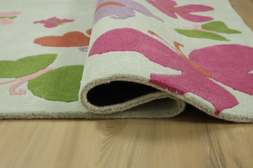 Butterflies Kids Collection Hand Tufted Wool Rug Light Green
