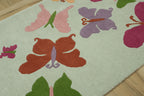 Butterflies Kids Collection Hand Tufted Wool Rug Light Green