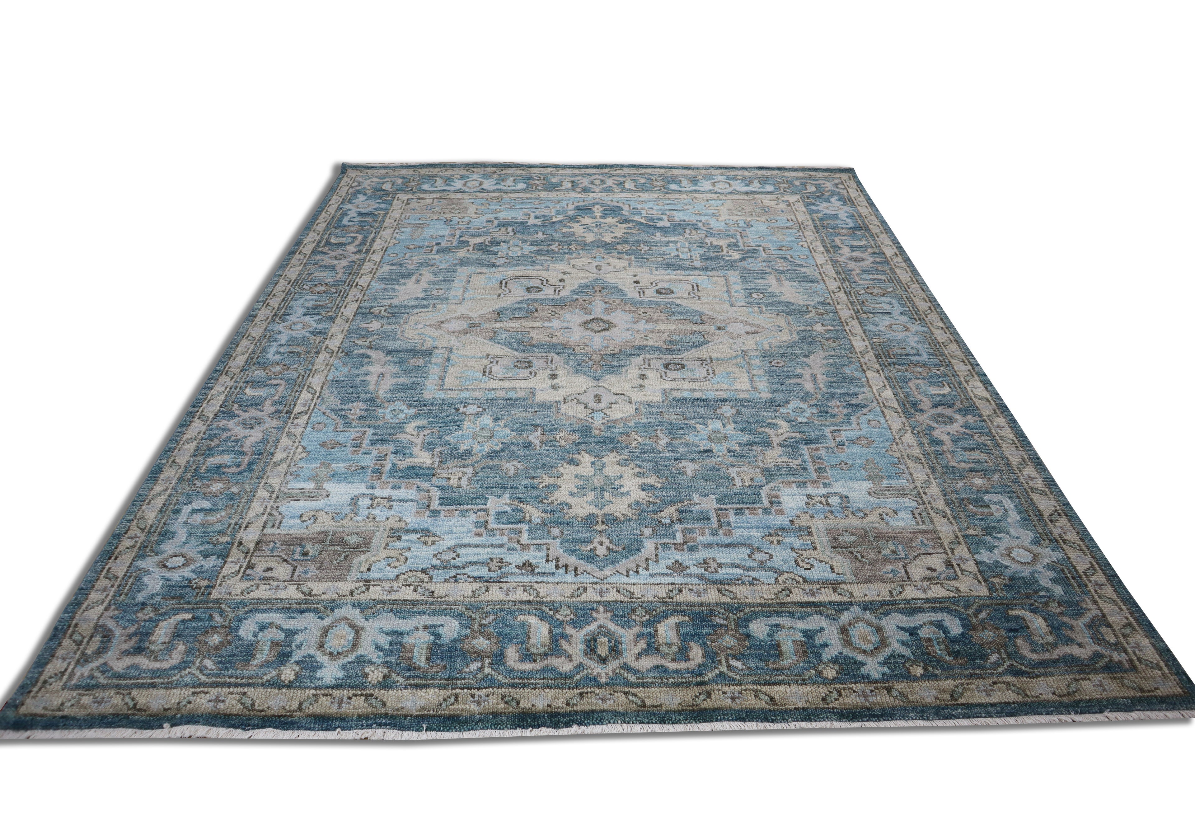 Cala Hand Knotted Wool Area Rug Blue