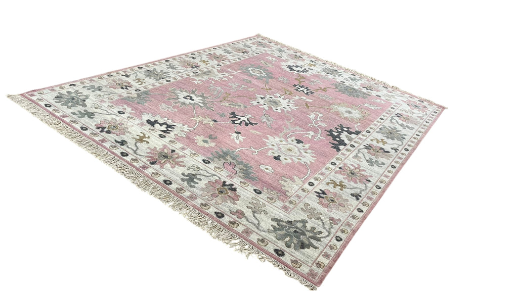 Charcoal Pink Hand Knotted Wool Rug