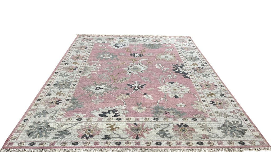 Charcoal Pink Hand Knotted Wool Rug