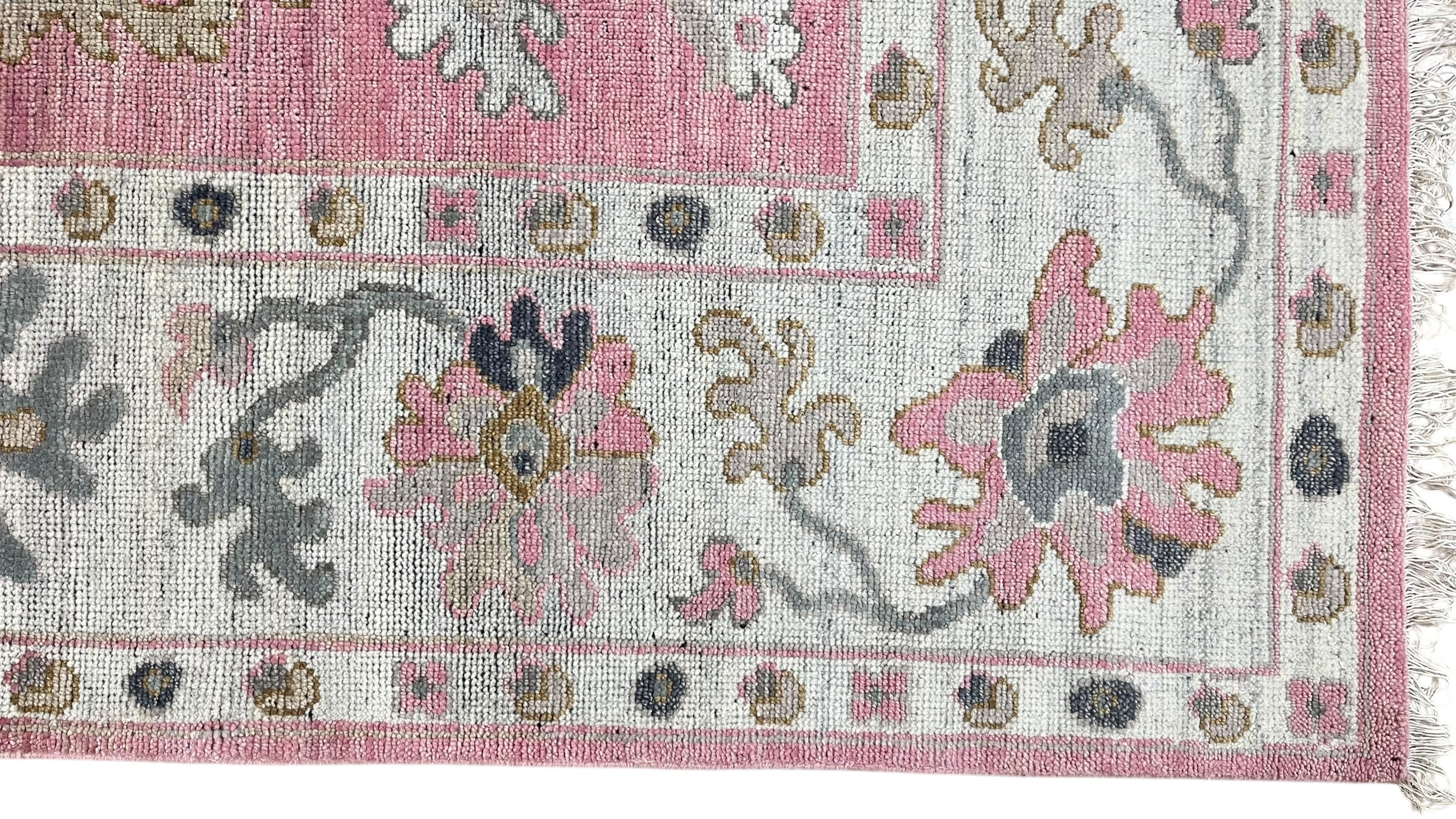 Charcoal Pink Hand Knotted Wool Rug
