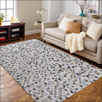 Checkered Leather Hide Rug Multicolor 1 Inch
