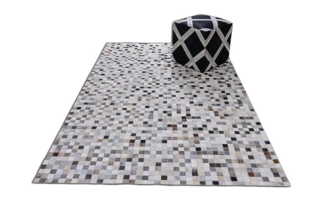Checkered Leather Hide Rug Multicolor 1 Inch